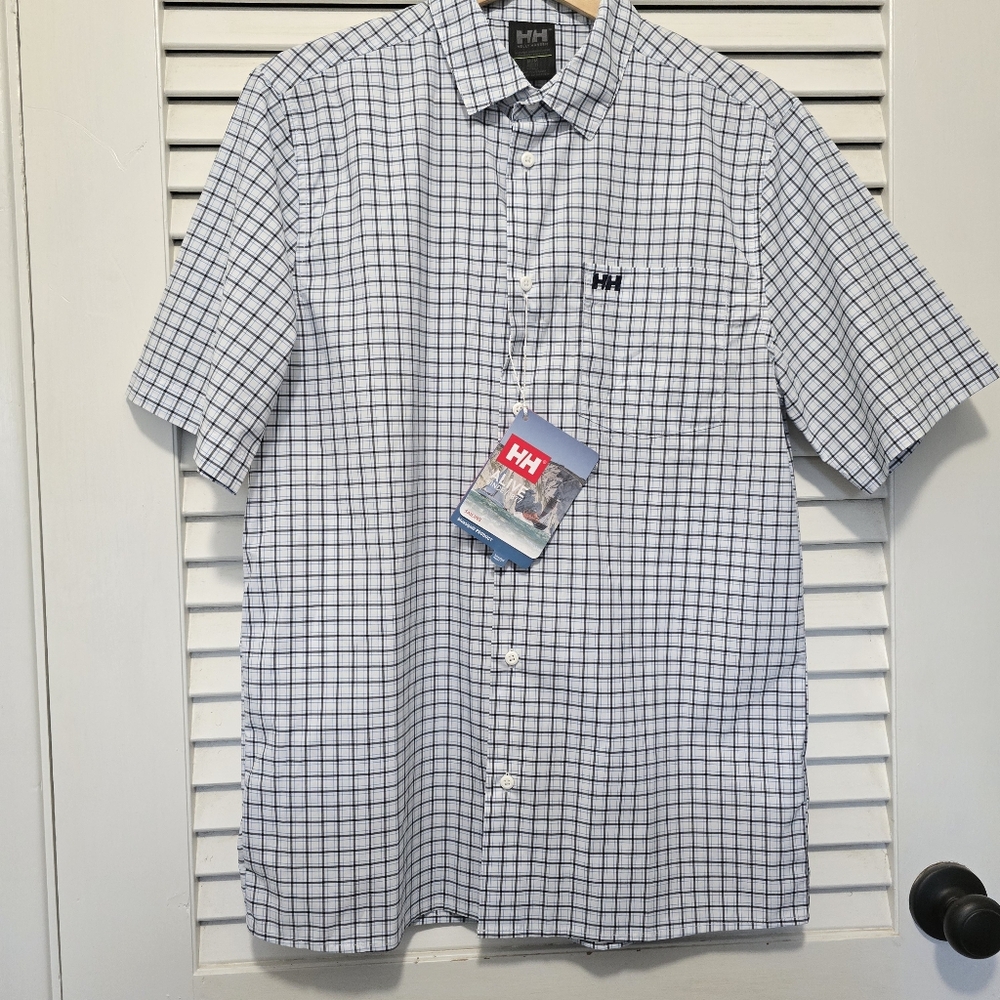 Helly Hansen Men's QD SS Shirt M Blue Black White Button-down bluesign NWT